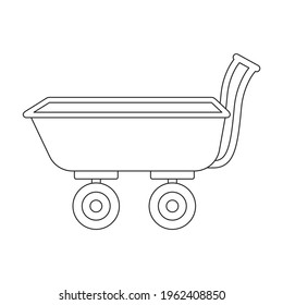 Icono de contorno vectorial del vagón de jardín. Carro de la granja de ilustraciones de vectores sobre fondo blanco. Icono de ilustración de contorno aislado del vagón de jardín.