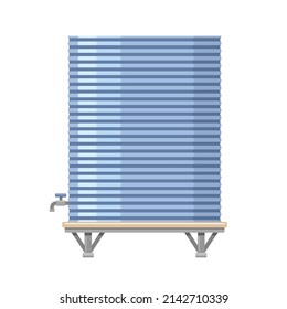 Garden water storage tank with faucet for buckets. Rainwater harvesting system. Equipment for cottages, farms, rural houses. Vector illustration isolated on white background