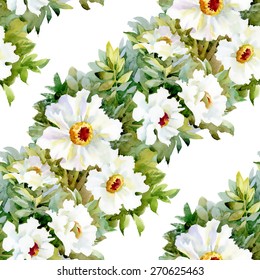 Garden watercolor floral seamless pattern on white background vector illustration