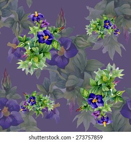Garden watercolor floral seamless pattern on purple background vector illustration