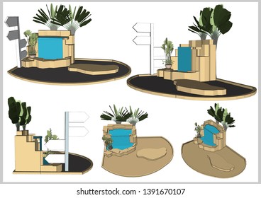 Garden waterfall Decoration and Guide post Vector & Illustration