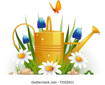 Garden watering can with flowers