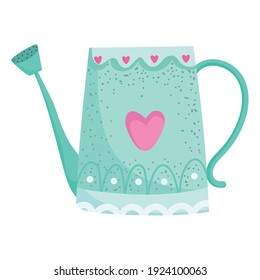 garden watering can with hearts decoration vector illustration isolated style