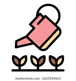Garden watering can icon. Outline garden watering can vector icon color flat isolated