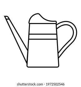 Garden watering can with long spout, icon isolated on white background. Garden tools, household plot, agricultural work. Gardening, housekeeping. Logo, Side view. Silhouette. Vector illustration