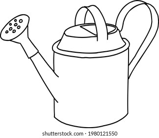 Garden watering can on a white background. Monochrome vector clipart.