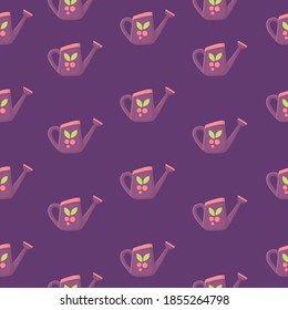 Garden watering can pattern with the image of berries. Garden supplies. The theme of the garden. Isolated watering can on a white background.