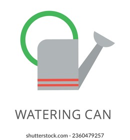 Garden watering can for plants flat vector icon. Cartoon drawing or illustration of garden or farm symbol on white background. Gardening, agriculture or farming concept