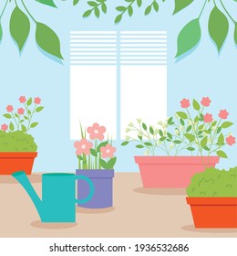 Garden watering can and pots
