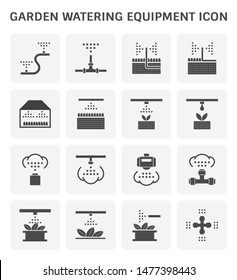 Garden watering equipment icon. Consist of sprinkler head, nozzle spray, pipeline. Part of automatic irrigation and water mist system for watering, fog or mist spraying to lawn and grass in garden.