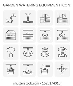 Garden watering equipment icon. Consist of sprinkler head, nozzle spray, pipeline. Part of automatic irrigation and water mist system for watering, fog or mist spraying to lawn and grass in garden.