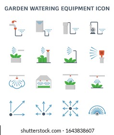 Equipo de riego de jardín y conjunto de iconos de rociador para el diseño gráfico del sistema de rociadores automático.