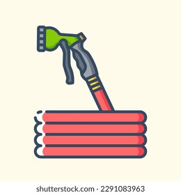 Garden watering hosepipe color icon. Set of icons on the theme of gardening and agriculture. Ecology and environmental improvement. Vector stylish illustrations on light yellow background.