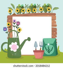 garden watering seeds tools and banner