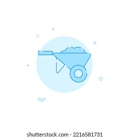 Garden wheelbarrow cart vector icon. Flat illustration. Filled line style. Blue monochrome design. Editable stroke. Adjust line weight.