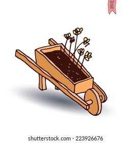   Garden wheelbarrow cart, vector illustration.