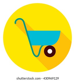 Garden Wheelbarrow Circle Icon. Flat Design Vector Illustration with Long Shadow. Gardening Tool Symbol.