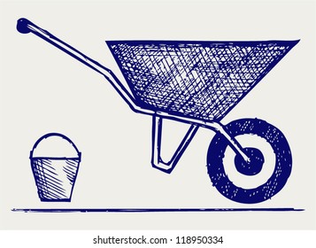 Garden wheelbarrow. Doodle style