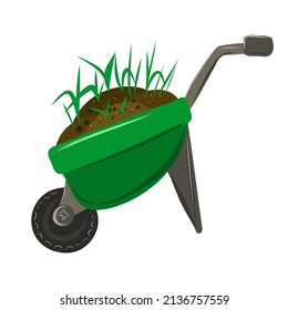 The garden wheelbarrow for the earth is green.