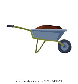 Garden Wheelbarrow Full of Soil or Compost, Agriculture Work Equipment Flat Style Vector Illustration on White Background svg