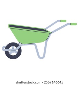 Garden wheelbarrow. Gardening equipment. Flat graphic element for spring and summer designs.