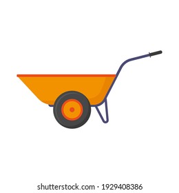 Garden wheelbarrow icon. Cute color cartoon illustration. Side view. Silhouette. Vector flat graphic illustration. The isolated object on a white background. Isolate.