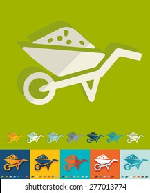 garden wheelbarrow icon in flat design with long shadows. Vector illustration