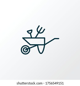 Garden wheelbarrow icon line symbol. Premium quality isolated pushcart element in trendy style.