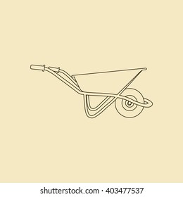 Garden Wheelbarrow Icon on the yellow background. Vector illustration