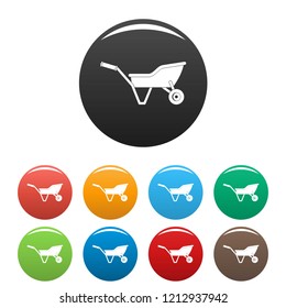 Garden wheelbarrow icons set 9 color vector isolated on white for any design