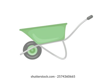 Garden wheelbarrow isolated on white background. Vector cartoon flat illustration. Gardening equipment icon.