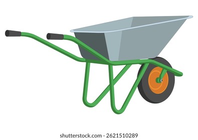 Garden wheelbarrow on one wheel. Isolated on white. Black line. Coloring page.