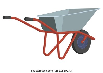 Garden wheelbarrow on one wheel. Isolated on white. Black line. Coloring page.