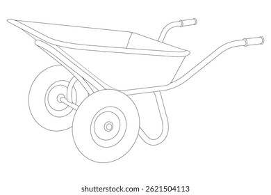 Garden wheelbarrow on two wheels. Isolated on white. Black line. Coloring page.