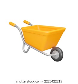 Garden wheelbarrow with one wheel 3d icon. Isolated object on transparent background