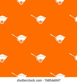 Garden wheelbarrow pattern repeat seamless in orange color for any design. Vector geometric illustration