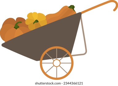 
carretilla de jardín con calabazas en un lindo estilo plano dibujado a mano