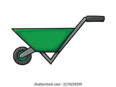 Garden wheelbarrow side view colored doodle vector illustration. Isolated on white background