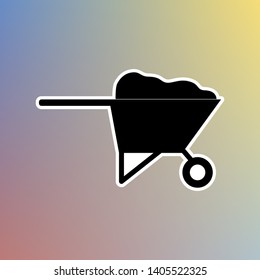 Garden wheelbarrow sign illustration. Black icon in white shell at pastel color background. Illustration.