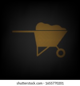 Garden wheelbarrow sign illustration. Icon as grid of small orange light bulb in darkness. Illustration.