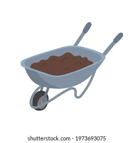 A garden wheelbarrow. Garden supplies or construction. The concept of seasonal gardening works