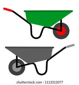 Garden wheelbarrow, vector icon, flat style.  