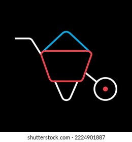 Vector de carretilla de jardín aislado en icono de fondo negro. Símbolo gráfico para agricultura, jardín y plantas sitio web y diseño de aplicaciones, logotipo, aplicación, interfaz de usuario