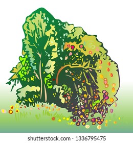 garden with a wild apple tree