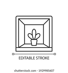 Garden Windows Linear Icon. Outward Projecting From Wall. Keeping Indoor Garden. Space For Plants. Thin Line Customizable Illustration. Contour Symbol. Vector Isolated Outline Drawing. Editable Stroke