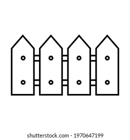 Garden wooden fence icon isolated on white background. Garden tools, household plot, agricultural work. Gardening, housekeeping. Template, logo for banners, websites, printing. Vector illustration