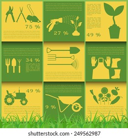 Garden work infographic elements. Working tools set. Vector illustration