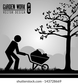 garden work over gray landscape vector illustration