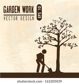 garden work over pink landscape vector illustration 