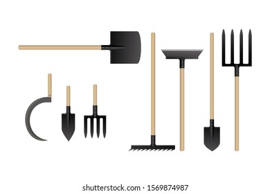 Garden work tools collection. Vector illustration. Set of agriculture equipment.